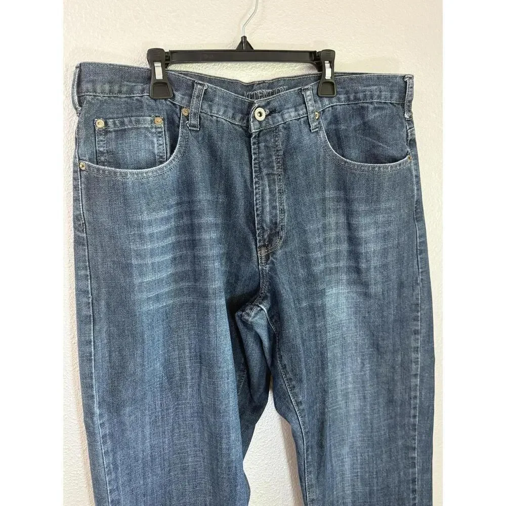 Attention Jeans Mens 36x30 Blue Straight Leg Medium Wash Denim Button Flap Back